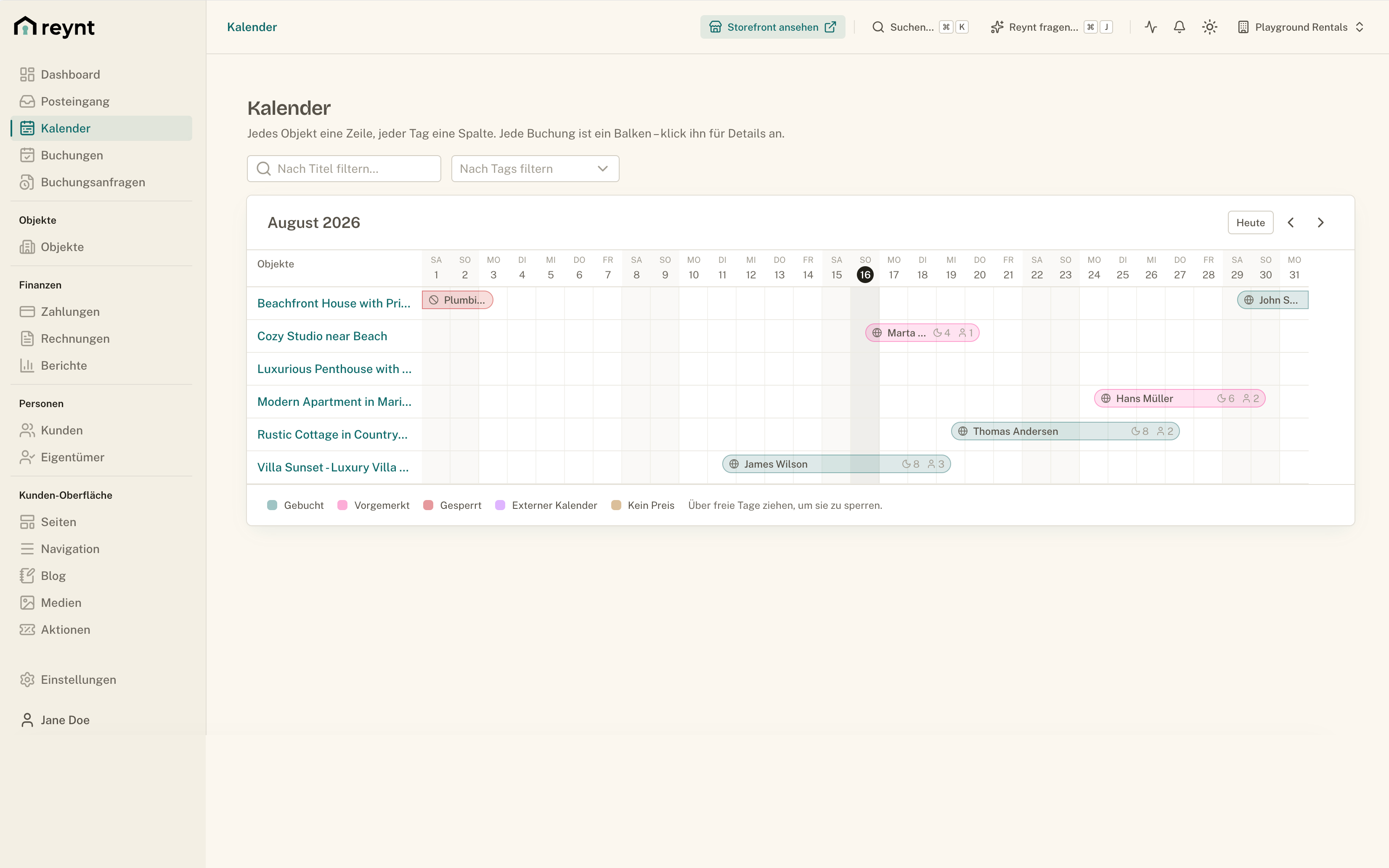Calendar sync in the Reynt back office