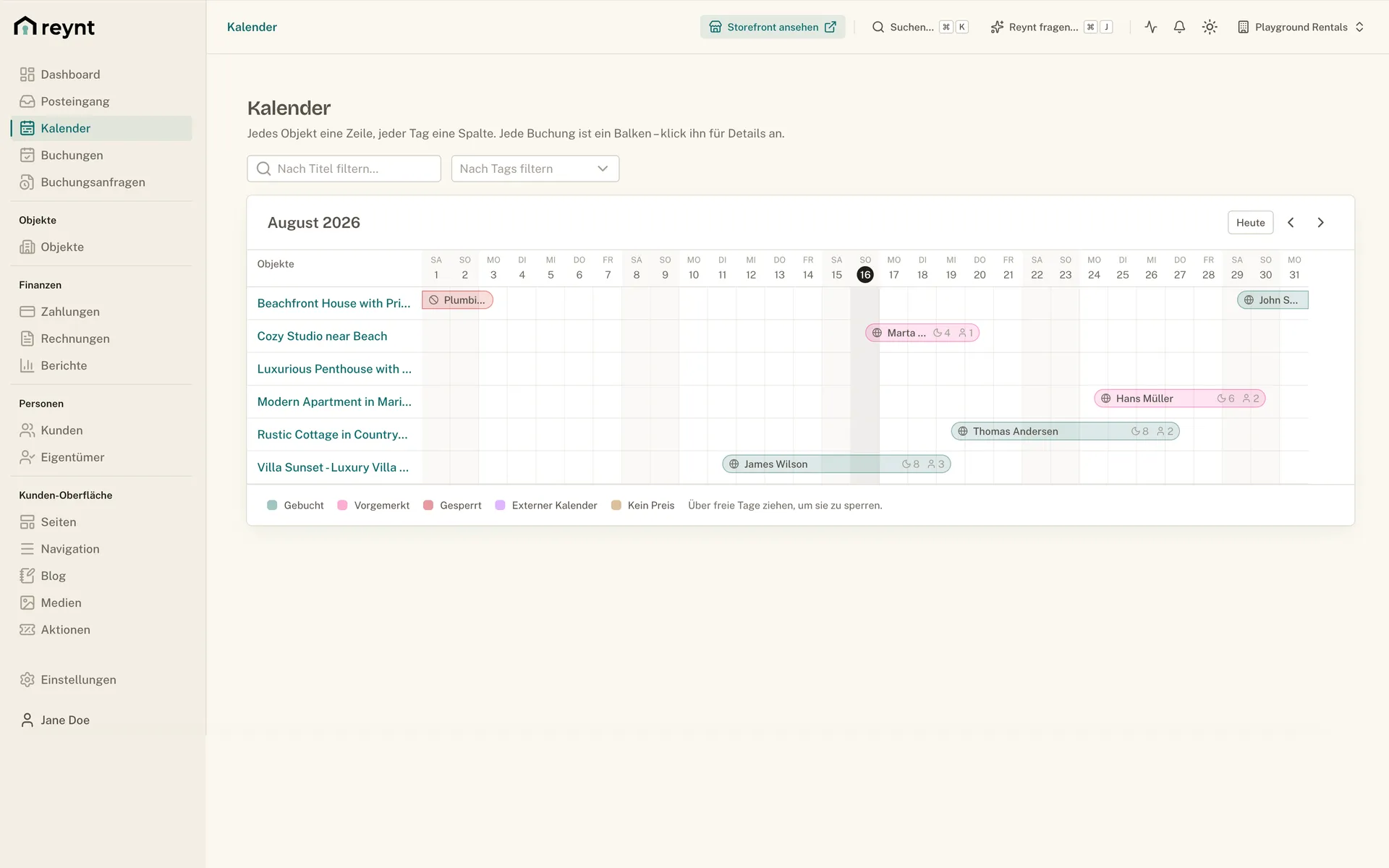 Calendar sync in the Reynt back office