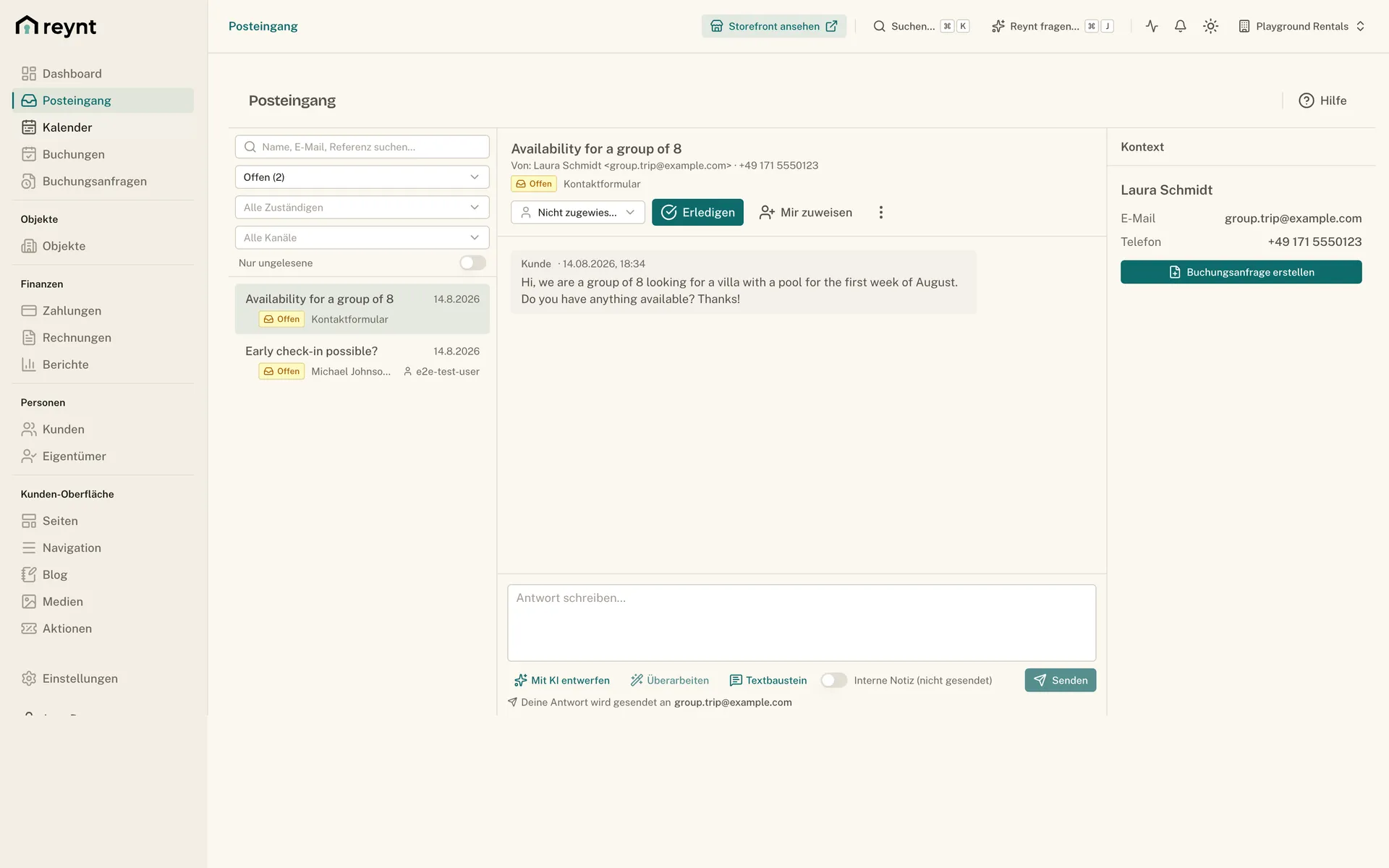 Posteingang im Reynt-Backoffice
