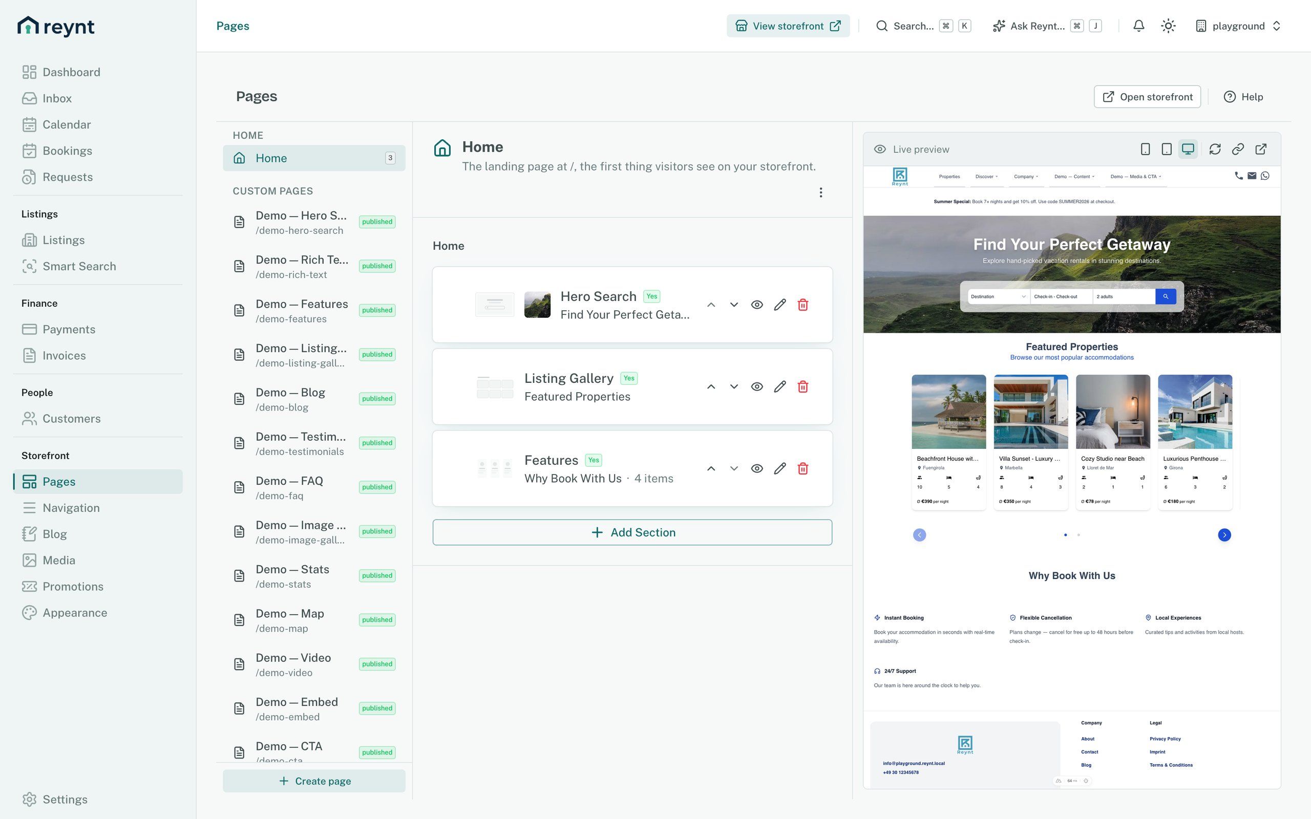 Page editor in the Reynt back office