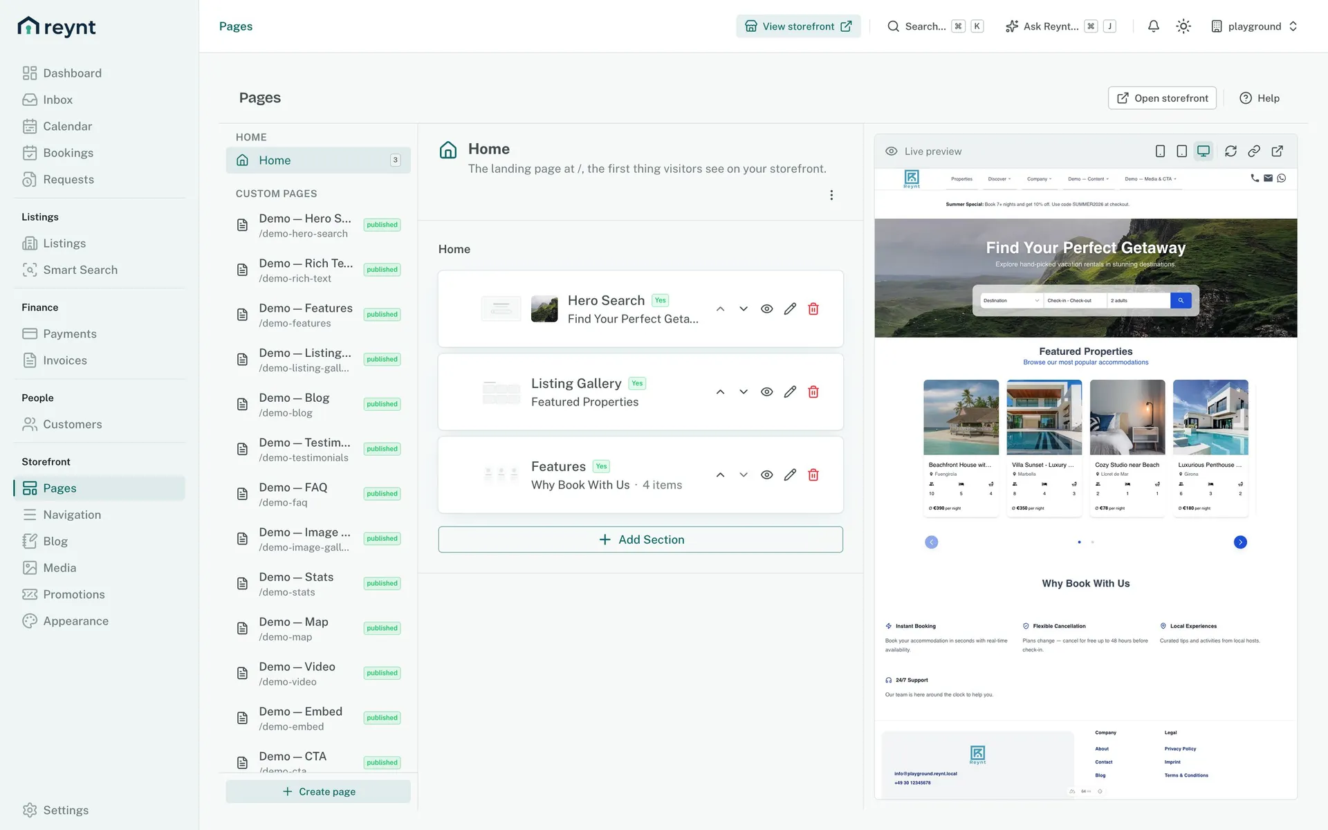 Page editor in the Reynt back office